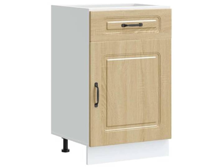 fsahslih Küchenunterschrank Kalmar Sonoma-Eiche 50x46x81,5 cm Kompakter Unterschrank für die Küche mit Schublade, Tür und höhenverstellbaren Füßen für flexible Raumnutzung.