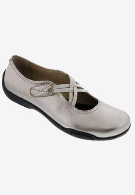 Women's Cozy Cross-Strap Flat by Ros Hommerson in Pewter Leather (Size 6 M)