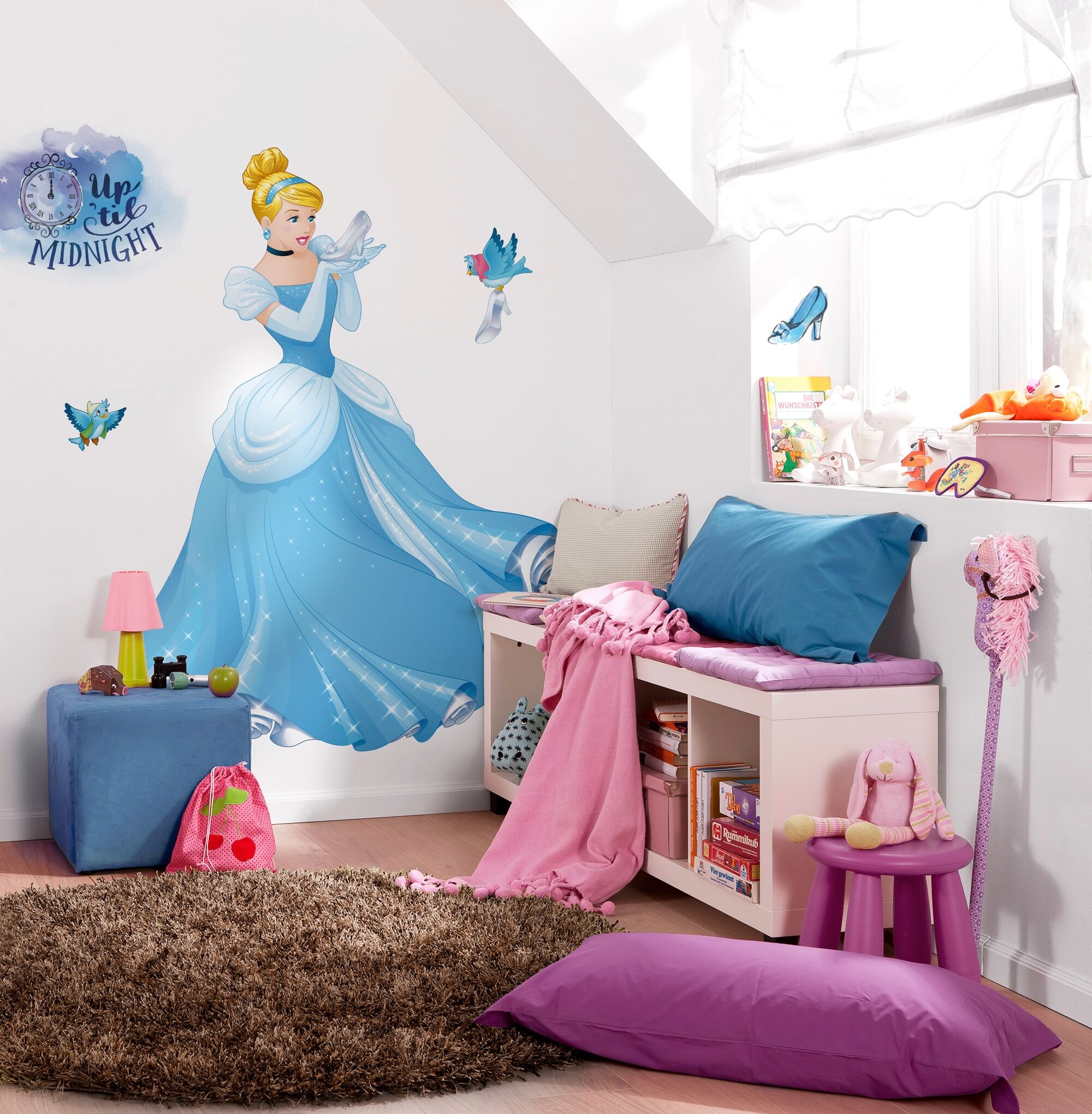 Vliestapete KOMAR "Selbstklebende Vlies - Cinderella XXL - Grösse 127 x 200 cm", bunt (blau, gelb, weiß), B:127m L:200m, Vlies, Tapeten, Vliestapete, Kinderzimmer blau, gelb, weiß B/L: 127m x 200m, Rollen: 1