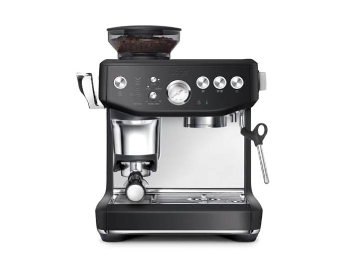 Sage The Barista Express Impress, Schwarzer Trüffel Kaffeemaschine mit manuellem Milchaufschäumer & integriertem Mahlwerk, Intelligente Dosierung, 25 Mahlgradeinstellungen