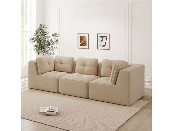 Canapé d'angle - SOGEU - Canapé modulable - Réversible - Velours côtelé - Assise profonde