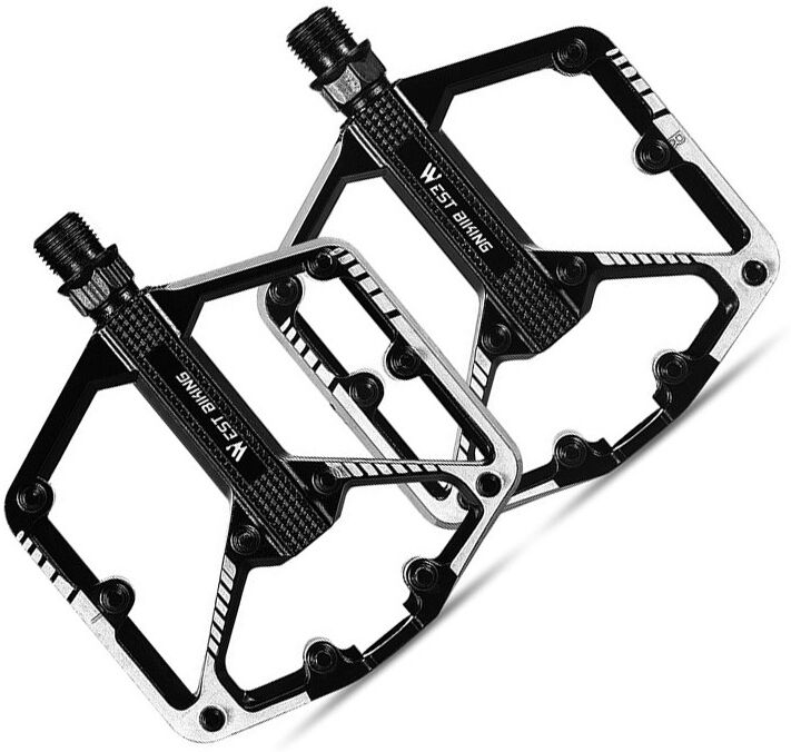 INF Aluminiumlegierung Mountainbike-Pedale Paar mit Cr-Mo Stahlspindel und DU-Gleitlager – Schwarze Plattformpedale