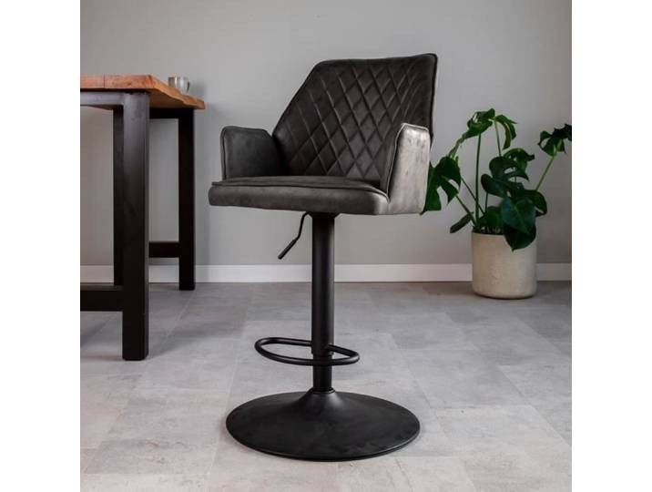 Tabouret de Bar - DIMEHOUSE - Novan - Gris - Métal - Cuir - Design Contemporain