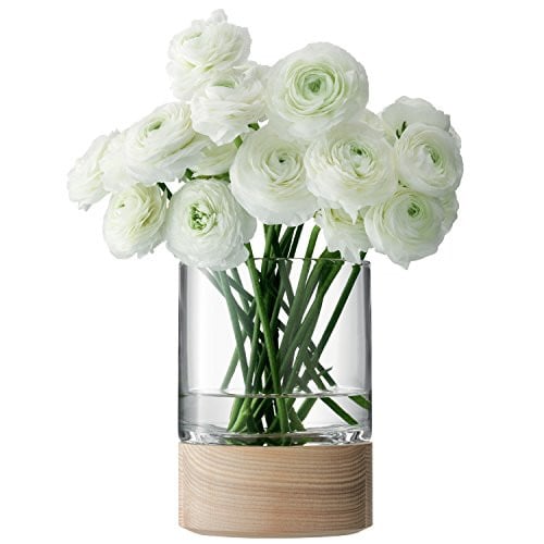 LSA International Lotta Vaas of Lantaarn Klein met Houten Voet, Transparant, Hoogte: 18 cm