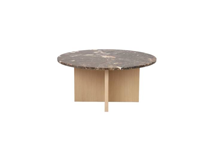 Hochwertiger, runder Marmor Couchtisch „Brooksville“ Ø 90 cm Eiche hell / Emperador Marmor Rowico