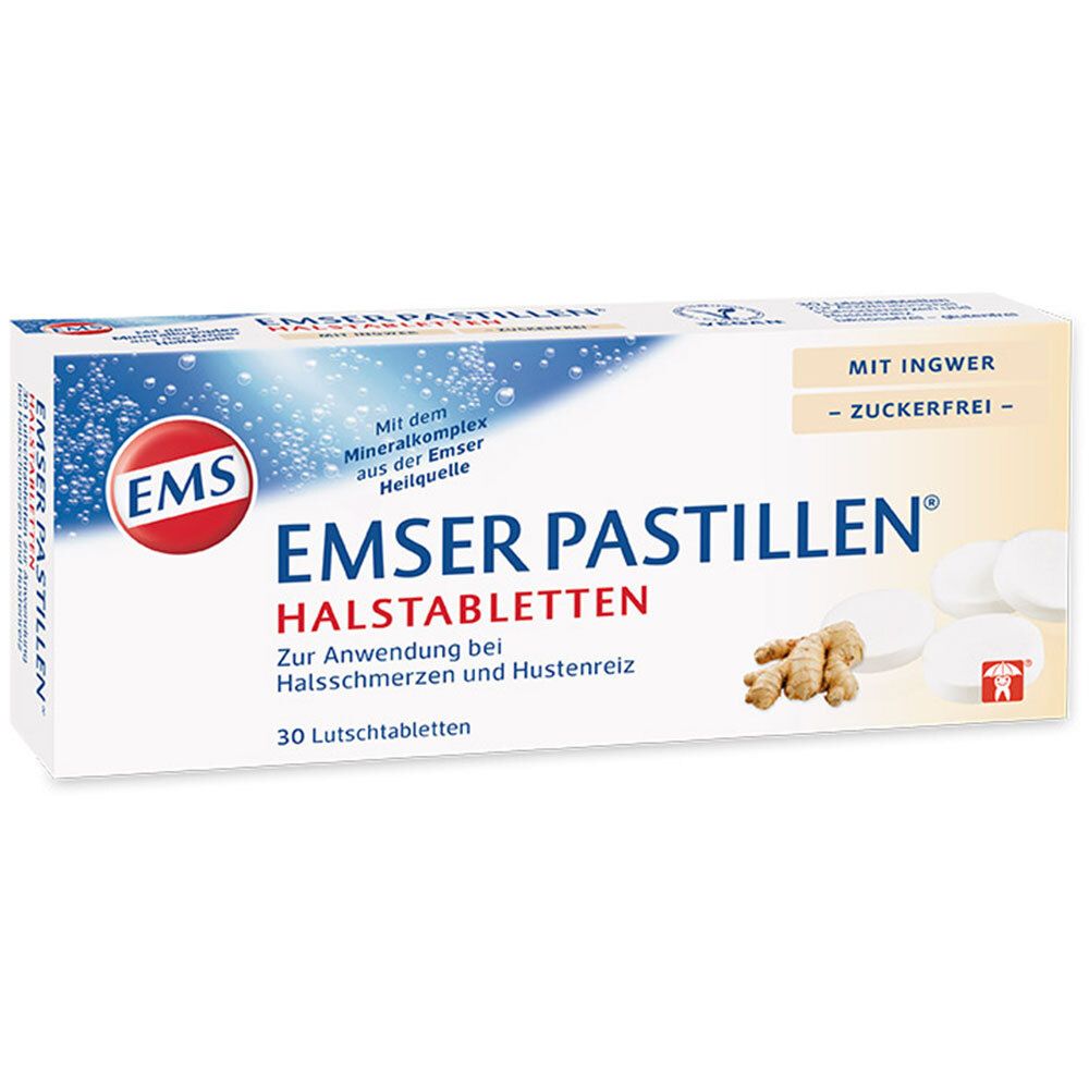 Emser Pastillen Halstabletten m.Ingwer zuckerfrei 30 St Lutschtabletten
