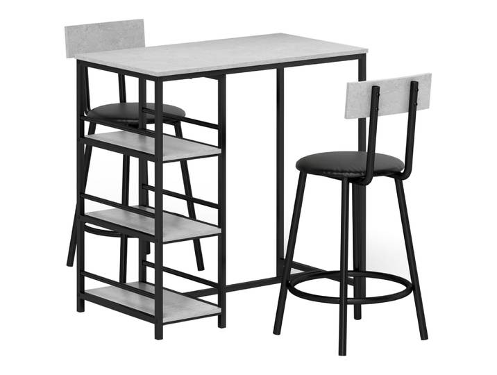Table de bar avec 2 chaises de bar en métal gris & noir