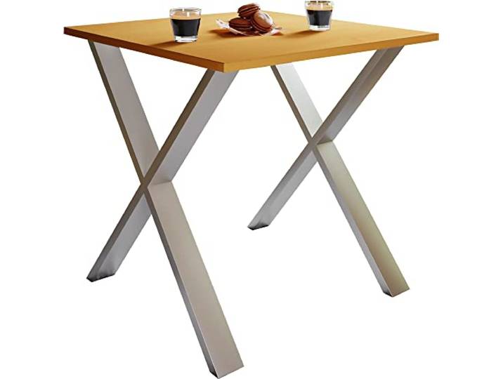 VCM Esstisch Silber/Buche 80x50x76 cm Holzwerkstoff Eisengestell Küche Kompakter Esstisch für Küche oder Esszimmer - für Paare oder kleine Familien - Holzwerkstoff mit Metallgestell