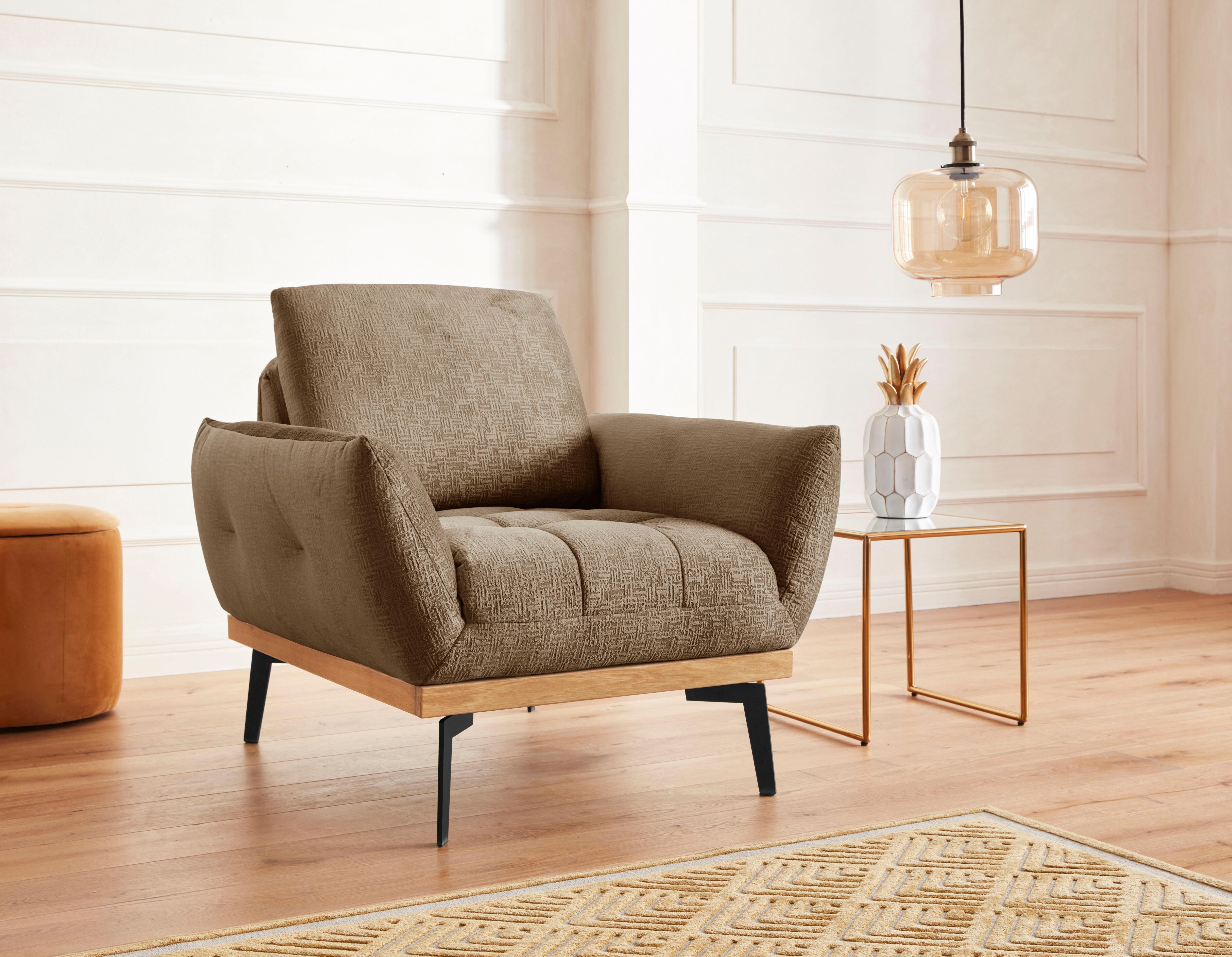 Sessel EXXPO - SOFA FASHION "Palic, Loungesessel mit Rückenverstellung, hoher Entspannungskomfort", braun (goldbraun), B:92cm H:87cm T:95cm, Sessel, Sessel, inklusive Rückenverstellung. Vom Sessel zum Hochlehner. Relaxsessel goldbraun Velours, B/H/T: 92cm