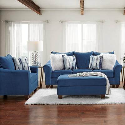Roundhill Furniture Camero Fabric Pillowback 3-Piece Sofa Set in Navy Blue