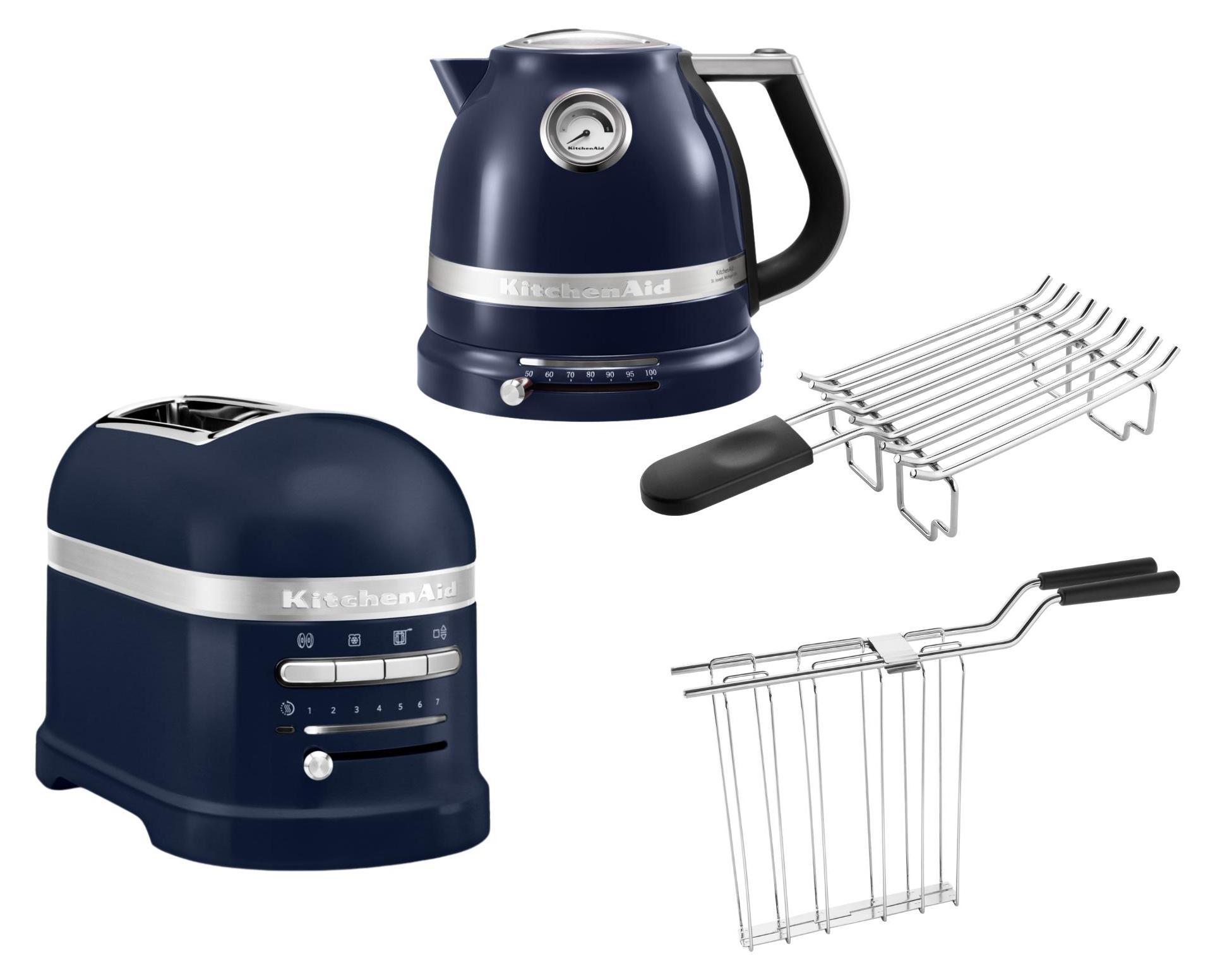 KitchenAid Artisan Frühstücksset inkl. Wasserkocher 5KEK1522, 2 Scheiben Toaster 5KMT2204 und Brötchenaufsatz Tintenblau