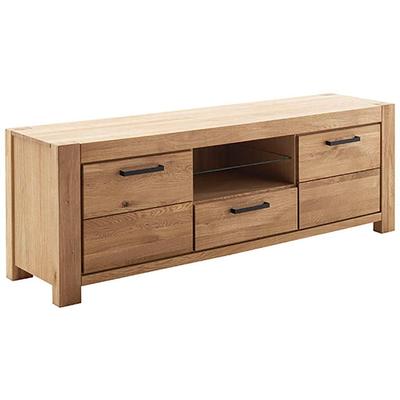 Lowboard MCA LIVING "Silias TV-Lowboard", beige (naturfarben), B:192cm H:65cm T:50cm, Holzwerkstoff, Massivholz, Sideboards, Lowboard, Schubkastenführung gedämpft