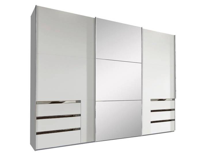 Schwebetürenschrank m. Spiegel + Laden 300cm Level 36a, Weiß