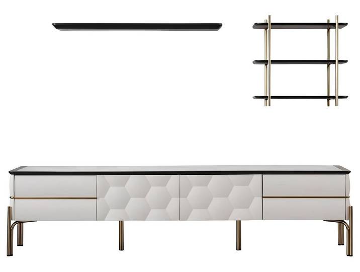 Xlmoebel Wohnwand Weiße Wohnwand mit TV-Schrank und eleganten Details, (3-St., TV-Schrank + 2х Regale), Hergestellt in Europa