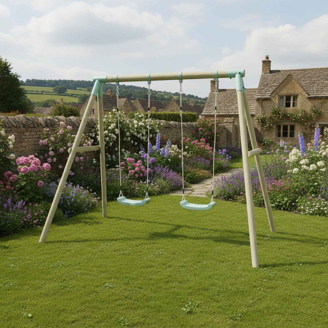 Mercia Garden Products Mercia Wooden Round Pole Double Swing Green Wood