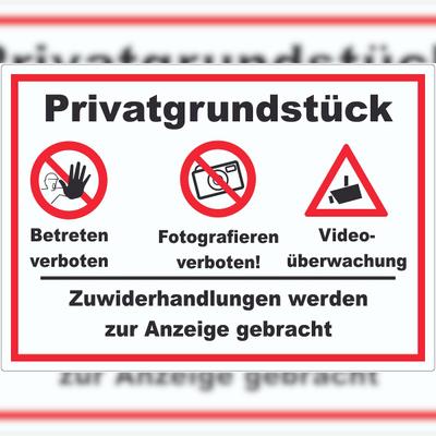 HB-Druck Privatgrundstück Betreten Fotografieren verboten Videoüberwachung Aufkleber A8 (52x74mm)