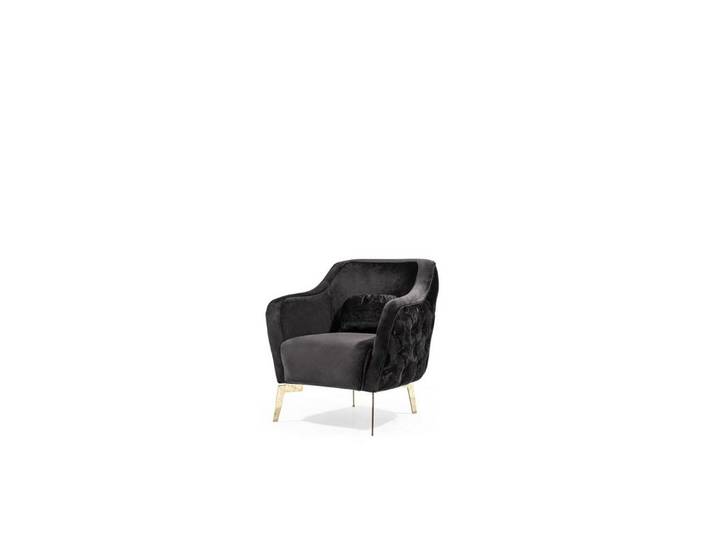 JVmoebel Sessel Schwarzes Textil-Sofa mit Chesterfield-Knöpfen und Edelstahlfüßen (Sessel), Made in Europa