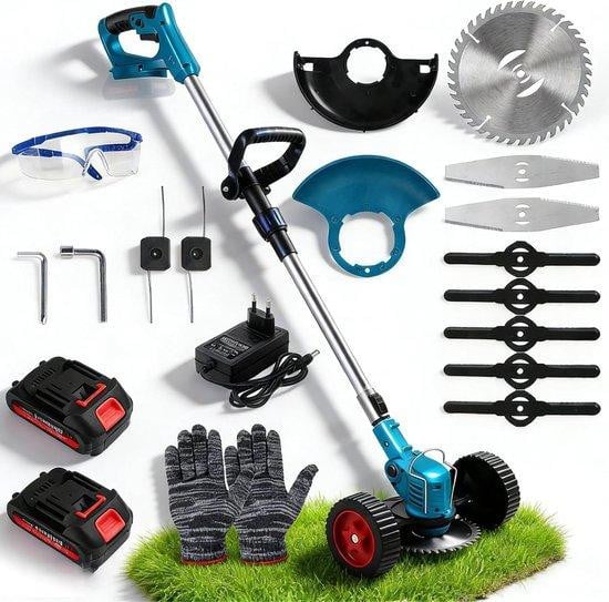 Candeon Accu Grastrimmer Elektrische Bosmaaier Blauw met 2 Batterijen