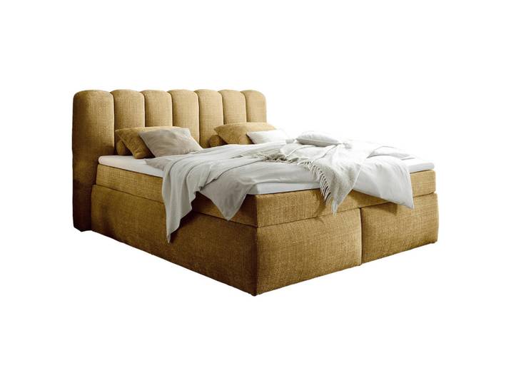 Boxxx Boxspringbett, Goldfarben, Kunststoff, H3 + H4, 7-Zonen, Höhe ca. 18 cm, 180x200 cm, Matratze, gepolstertes Kopfteil, Topper durchgehend, Wendematratze mit unterschiedlichen Härtegraden, Kingsize, Schlafzimmer, Betten, Doppelbetten