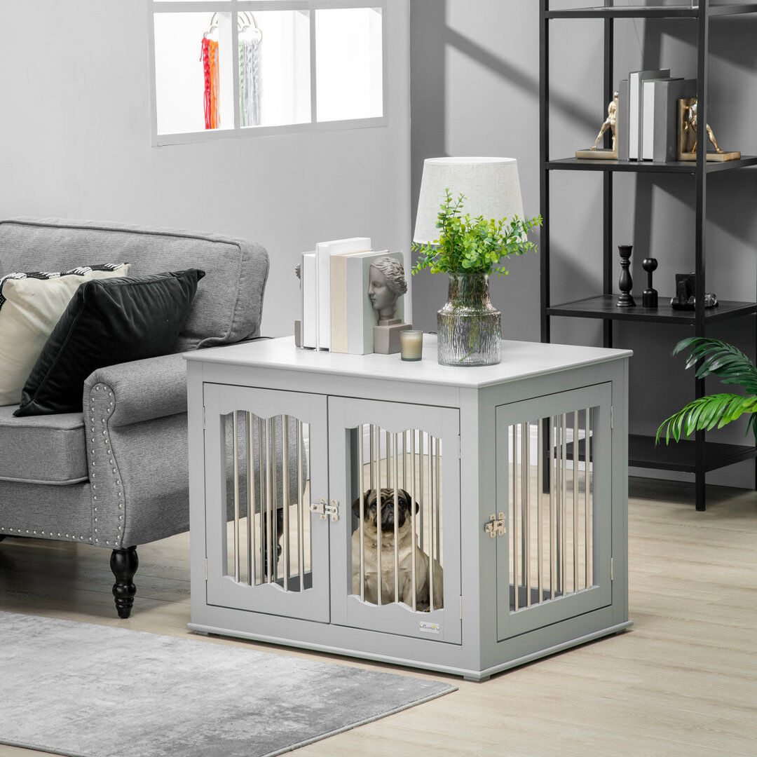 Archie & Oscar Longoria Dog Crate End Table with Locks and Latches for Medium Dogs Gray Medium (20-50lbs)