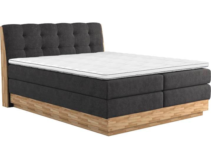Boxspringbett, Schwarz, 181x217 cm, 100% Polyester, Inklusive Topper, Klassisch, Home-affaire