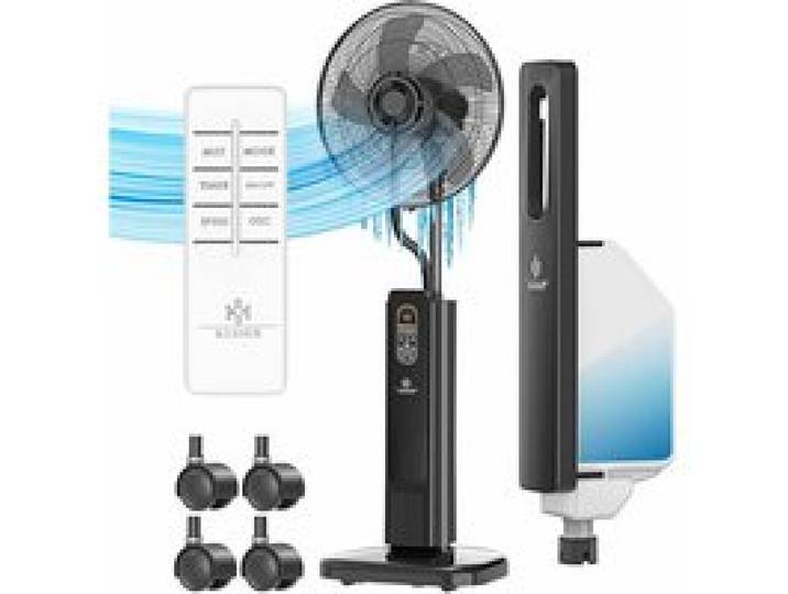 Ventilateur sur pied brumisateur noir - KESSER - Télécommande incluse - Fonction minuterie - Humidificateur - Ioniseur