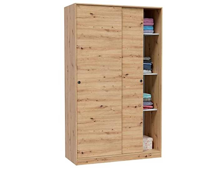 Habitdesign, Kleiderschrank mit 2 Schiebetüren – moderner Schwebetürenschrank für Schlafzimmer oder Jugendzimmer in Eiche Nodi, viel Stauraum, Maße: 120 x 200 x 50 cm (B x H x T), Modell Enzo