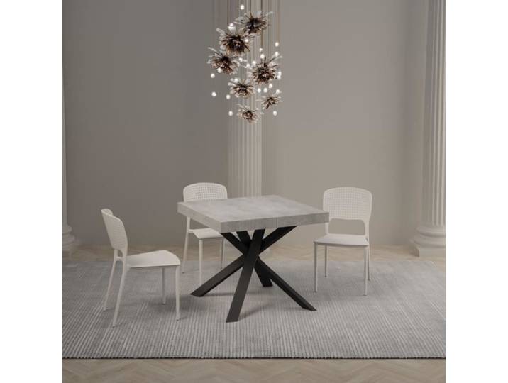 Table Clerk 90x90 extensible jusqu'à 194 Dessus Ciment / Cadre Anthracite - Table Clerk - Carré - Blanc