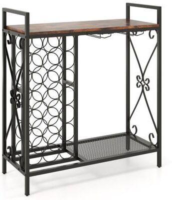 Costway 21 Bottle Wine Rack Freestanding Floor Wine Bottle Organizer with Glass Holder-Rustic Brown