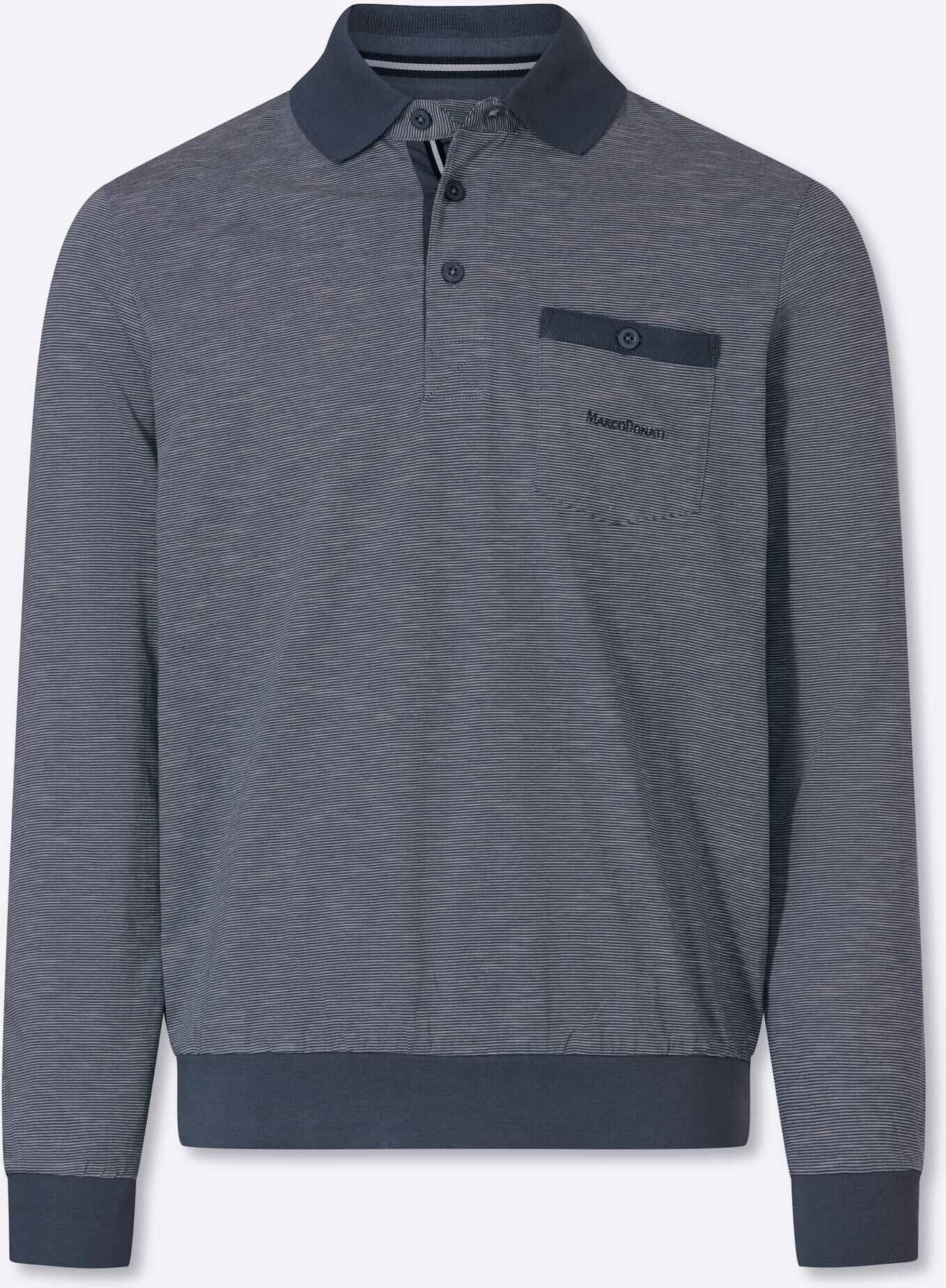Langarm-Poloshirt MARCO DONATI "Langarm-Shirt", Herren, Gr. 56/58, blau (rauchblau, gemustert), 100% Baumwolle, gemustert, gestreift, Shirts Langarm-Poloshirt rauchblau, gemustert 56/58
