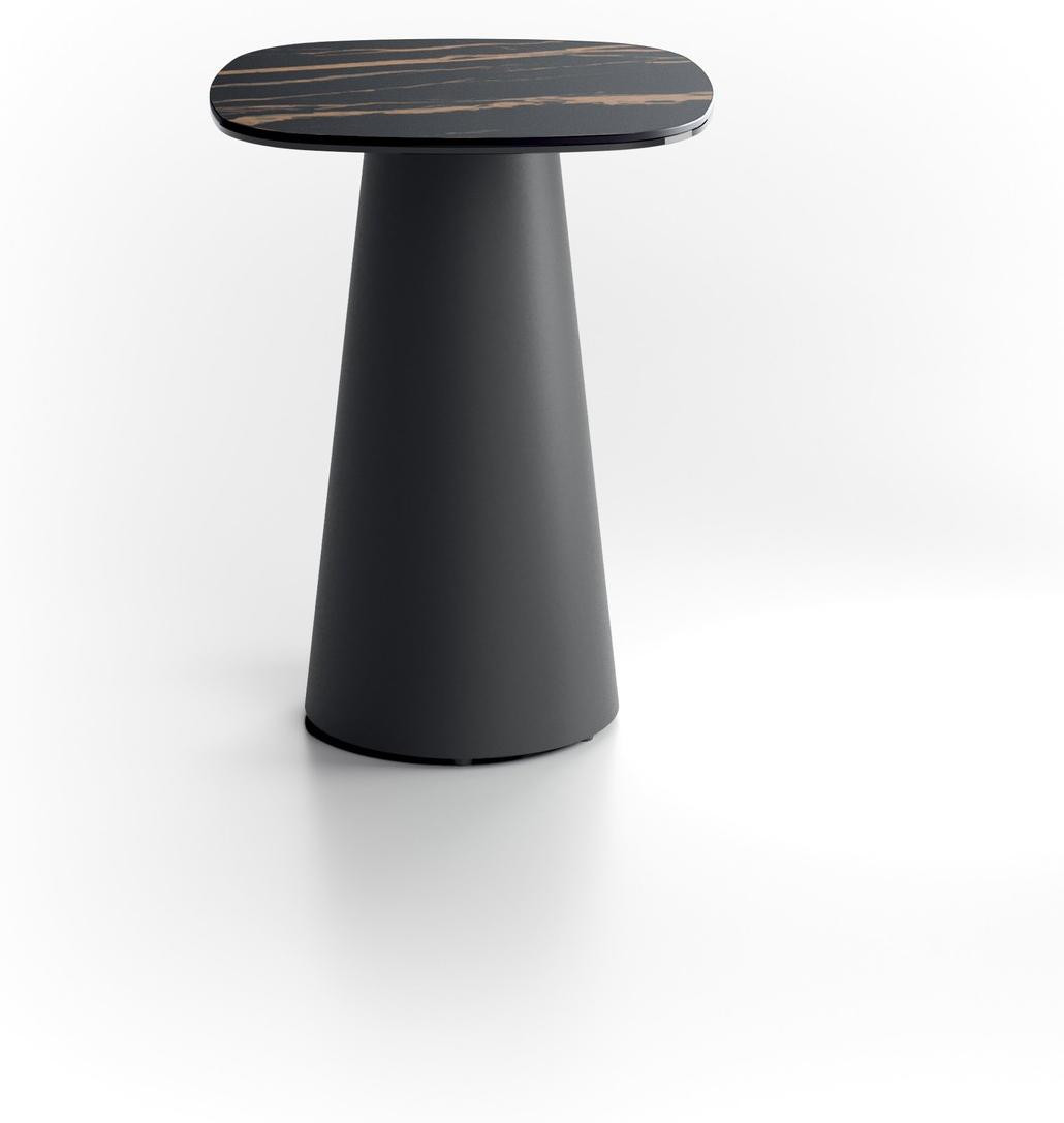 Stones Salontafel Pillar Small met zwart Portoro marmeren blad en zwarte metalen voet, B/D: 40 x 40 cm