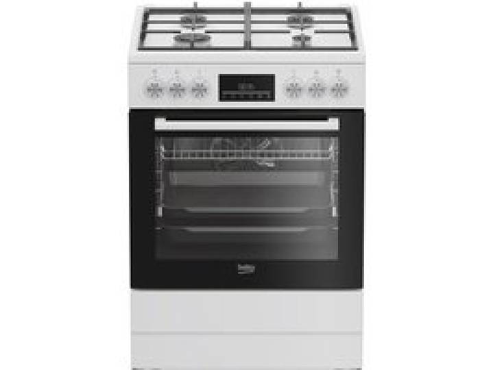 Cuisinière à gaz blanche - Beko - Four électrique - 4 brûleurs à gaz - Gril électrique - Nettoyage facile