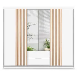 SCHWEBETÜRENSCHRANK AKALI 250/213/60 cm 4-türig mit Spiegel Weiß