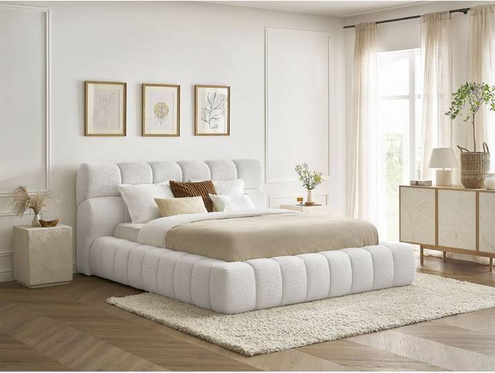 Lit coffre MONT-BLANC tissu bouclette 180x200