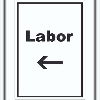 HB-Druck Labor Aufkleber mit Text und Richtungspfeil links untersuchen forschen hochkant A3 (297x420mm)