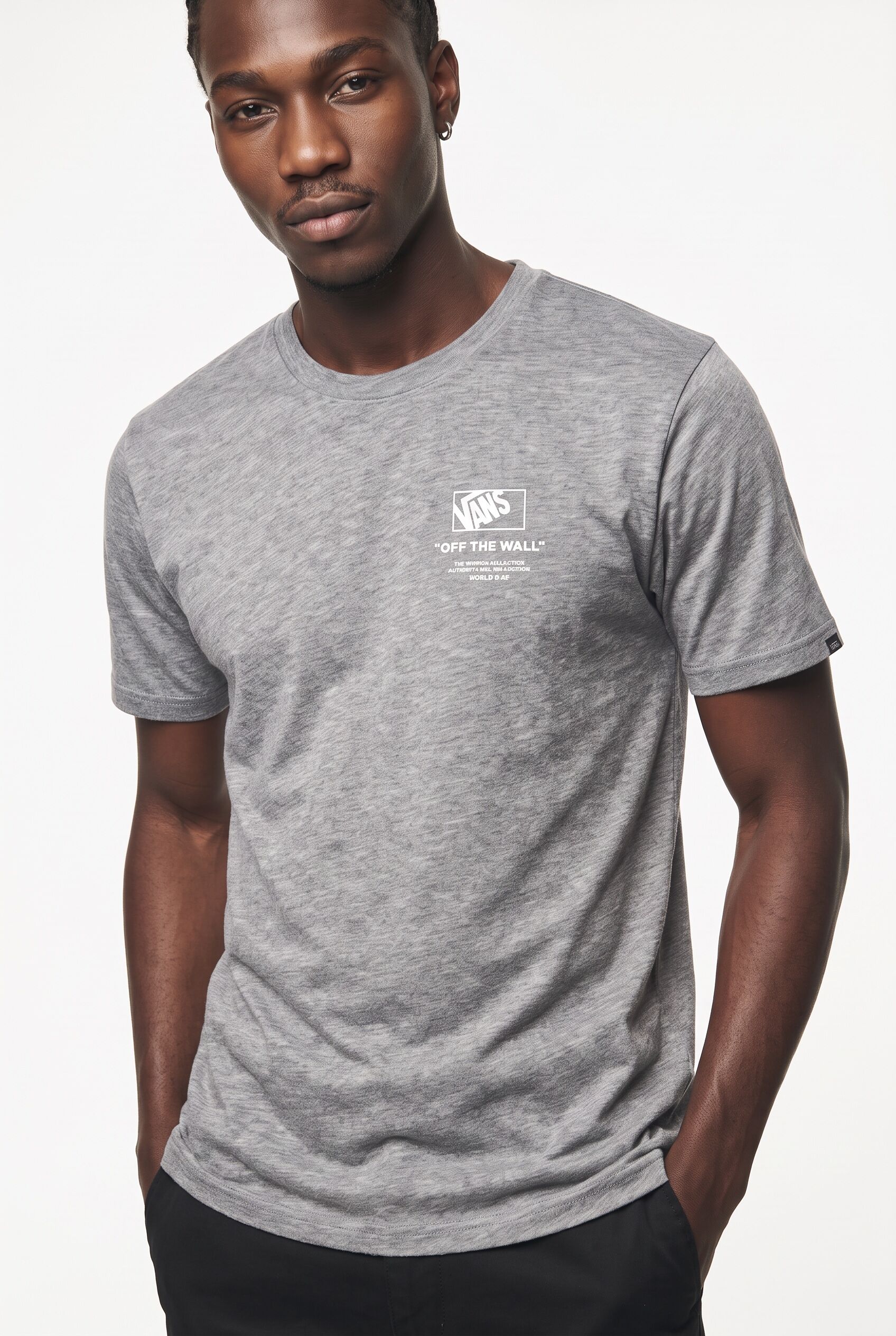 T-Shirt VANS "Stacked Hi SS Tee", Herren, Gr. L, grau (athletic hea), Jersey, Obermaterial: 90% Baumwolle, 10% Polyester, bedruckt, unifarben, Basic normal, Rundhals, Shirts T-Shirt, für Erwachsene, mit Kurzarm, aus Baumwolle, normale Länge athletic hea L
