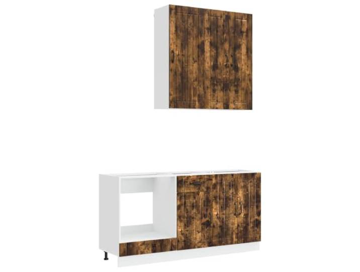 KUPTYERFG Küchenzeile 5-TLG Set Geräucherte Eiche Holzwerkstoff Lucca Kompakter Küchenschrank Block für kleine Küche und Essbereich, modulare Hängeschränke und Unterschränke mit viel Stauraum.