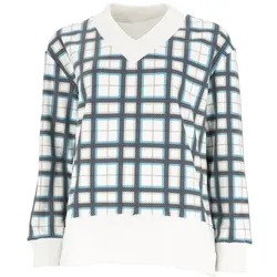 Cherie Golf Damen V-Fleece Tartan Pullover weiss/blau