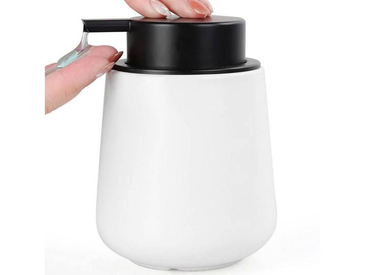 Seifenspender Keramik Weiß 350ml, 5.8x12.5x9.2 cm, Badaccessoires, Seifenspender