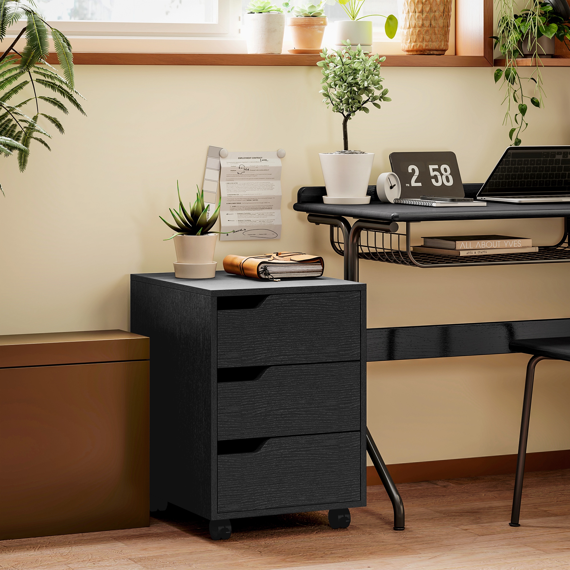 Homcom Mobile portaoggetti per ufficio su ruote, 3 cassetti, 40x50x57,5cm, nero   Aosom Italy