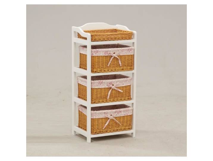 Commode en bois blanc 4 tiroirs en osier