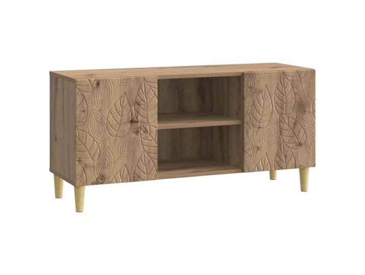 Favemtsl TV Lowboard 102x34,5x50 cm TV-Schrank Artisan-Eiche Kompaktes TV-Board in Vintage-Optik für Wohnzimmer und Schlafzimmer mit 2 Türen, Fach und Eukalyptusbeinen.
