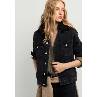 Jeansjacke PEPE JEANS "Jeansjacke CRESCENT TRUCKER JACKET TEDDY", Damen, Gr. M, schwarz (11.5 oz schwarz, schwarz rigid den), 100% Baumwolle, Jacken Jeansjacke