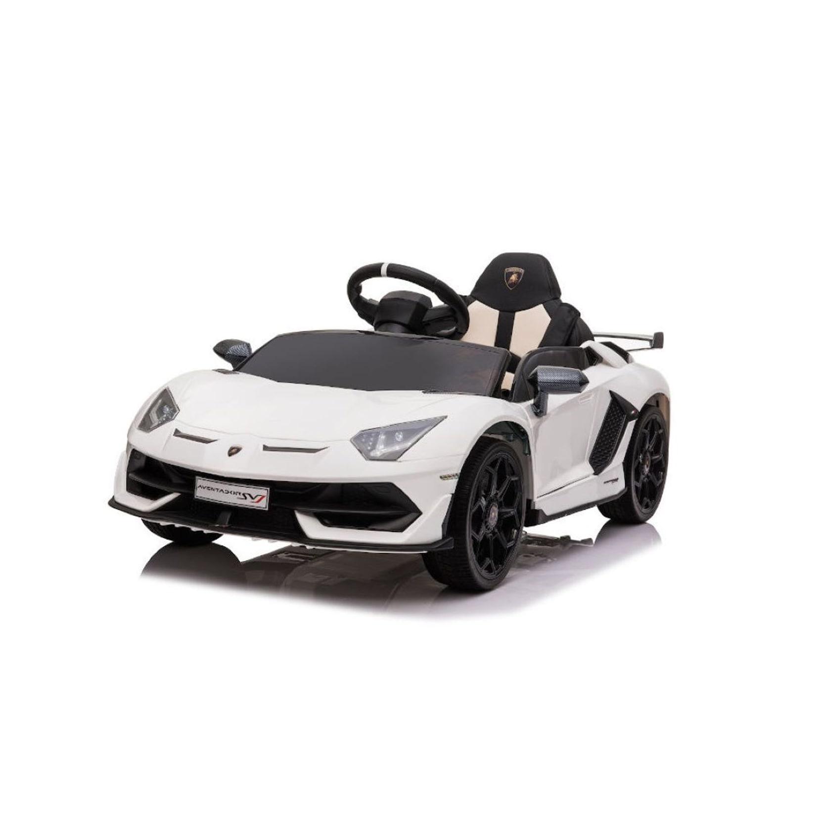 ES-Toys Kinder Elektroauto Lamborghini Aventador SVJ EVA-Reifen Sicherheitsgurt weiß