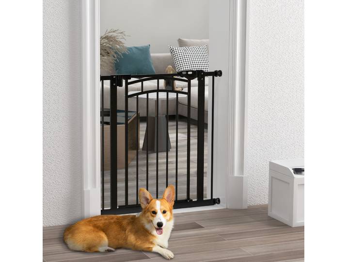 PawHut Barrière Sécurité Chien Extensible Noir 74-80x76cm