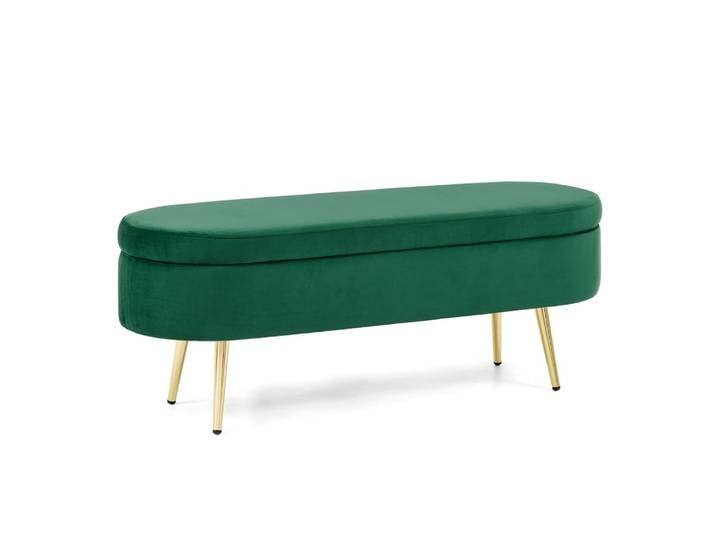 Banquette coffre en velours vert avec pieds dorés 20L 110x40x42cm