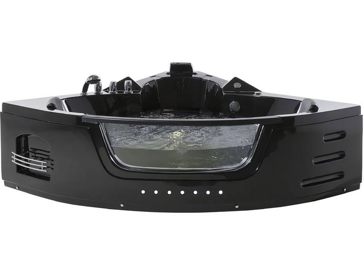 BELIANI Whirlpool-Badewanne Schwarz 214 x 155 cm Eckmodell LED- Beleuchtung Modern