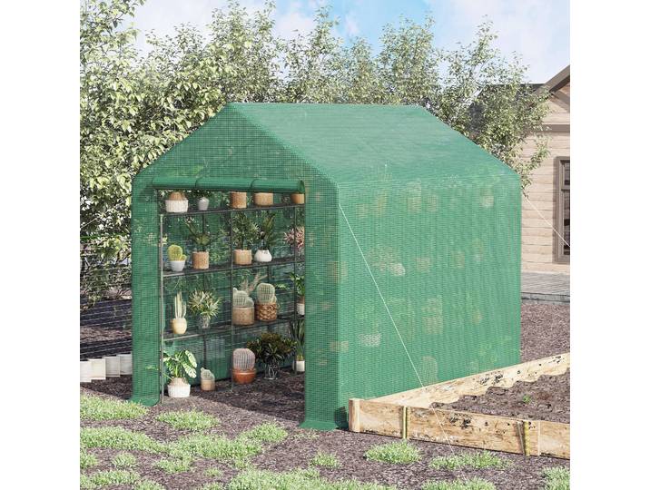 Petite serre Outsunny avec étagères à 4 niveaux 244X180X210 cm Vert