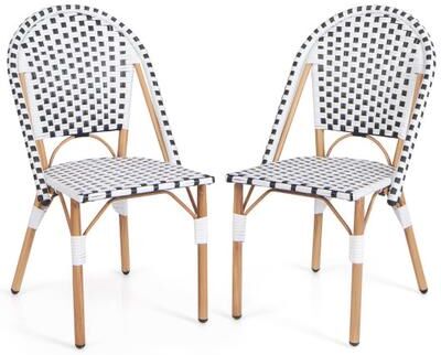 Costway French Bistro Chair Set of 2 with Galvanized Metal Framex-White