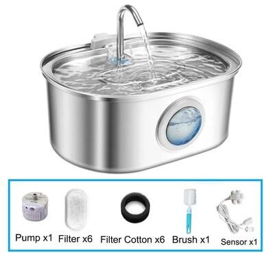Uplift Essentials 3.2L Stainless Steel Ultra Silent Automatic Pet Water Fountain kit B